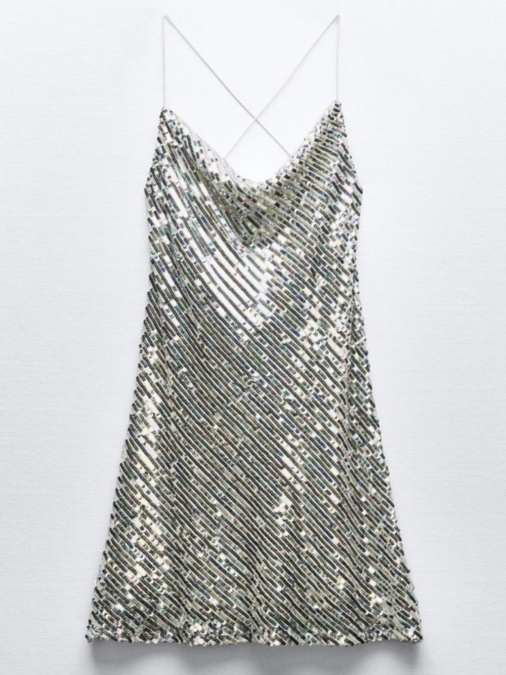 Zara Silver Sequined Cowl-Neck Mini Dress
